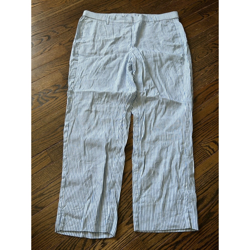 J. Jill Pants Womens Large Tall Blue White Striped Linen Blend Coastal Summer